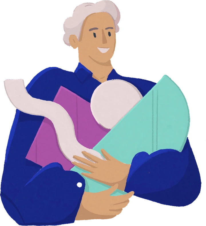 Illustration of a senior product lead carrying the building blocks of an MVP